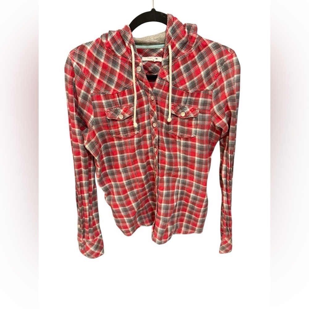 Hurley Red and Gray Plaid Button Down Shirt